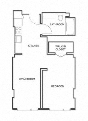 Floor plan for 1 bed, 1 bath, 444 sqft